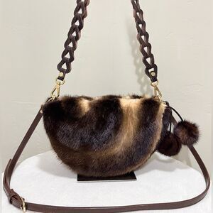 Unique Genuine Mink Fur Handmade Half-moon Shoulder Bag/Crossbody & Fur Charm